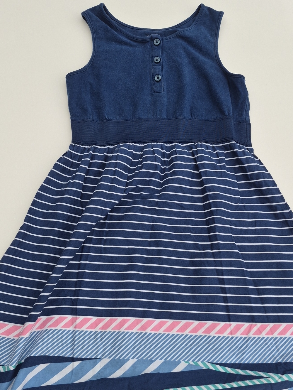Place Navy Striped Sleeveless Dress with Pink Trim Girls Size 10